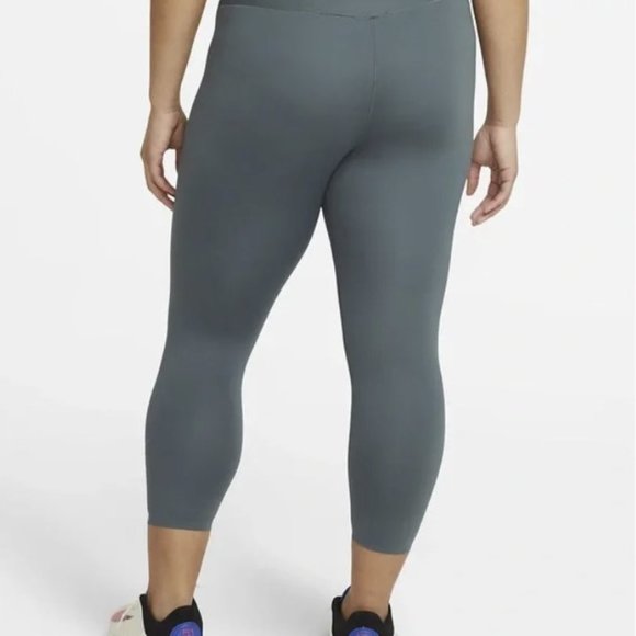 Nike DH4430 One Luxe Icon Clash  Mid-Rise Crop Leggings Green - Picture 3 of 7